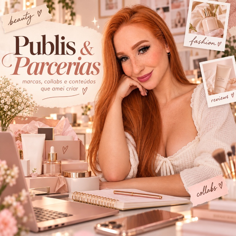 Capa Publis & Parcerias, com Karollyne e produtos de beleza e colaboração